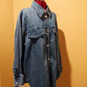 H&M Oversized Washed Dark Blue Denim Shirt Dress / Jacket – Women’s Size L